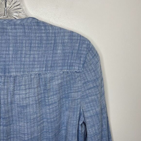 DEREK LAM 10 CROSBY Womens Chambray Top Sz 4 Tie-Detail Popover Tassels Cotton - Picture 6 of 9